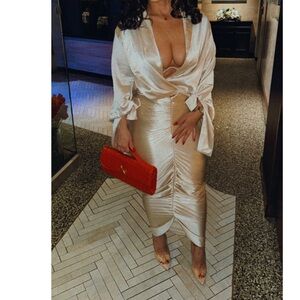 Elegant Cream Satin skirt set